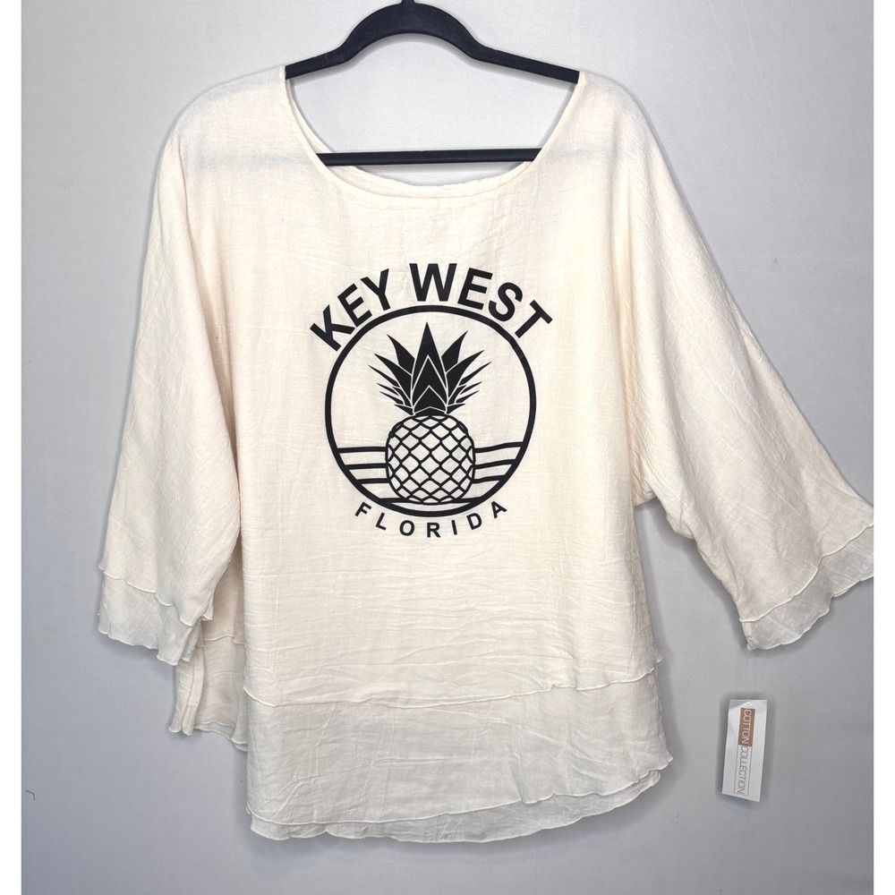 Cotton Collection Tunic Top Size XXL Gauzy Cotton Key West Florida Pineapple USA